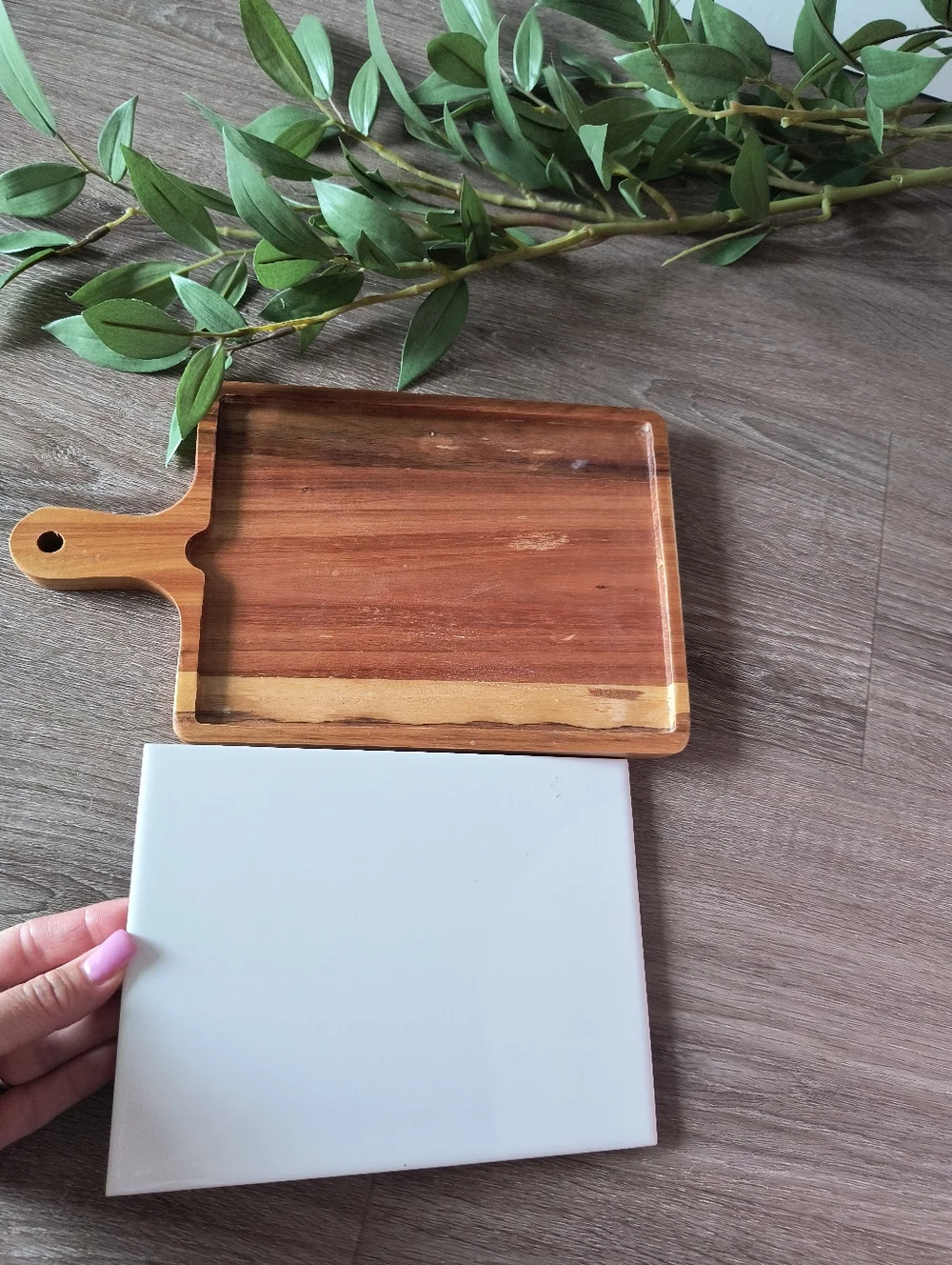 Holiday Home Acacia Wood Ceramic Serving Board Tray New Cheese Salami Veggies
